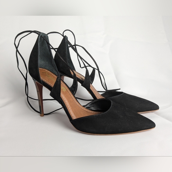 L'INTERVALLE Black Suede Heels Women ShoesSize 9 Made In Brazil Pointed Tip - Picture 1 of 10
